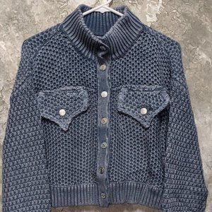 Anthropologie Pilcro Womens Cropped Seed Stitch Cardigan Sweater Denim Blue L